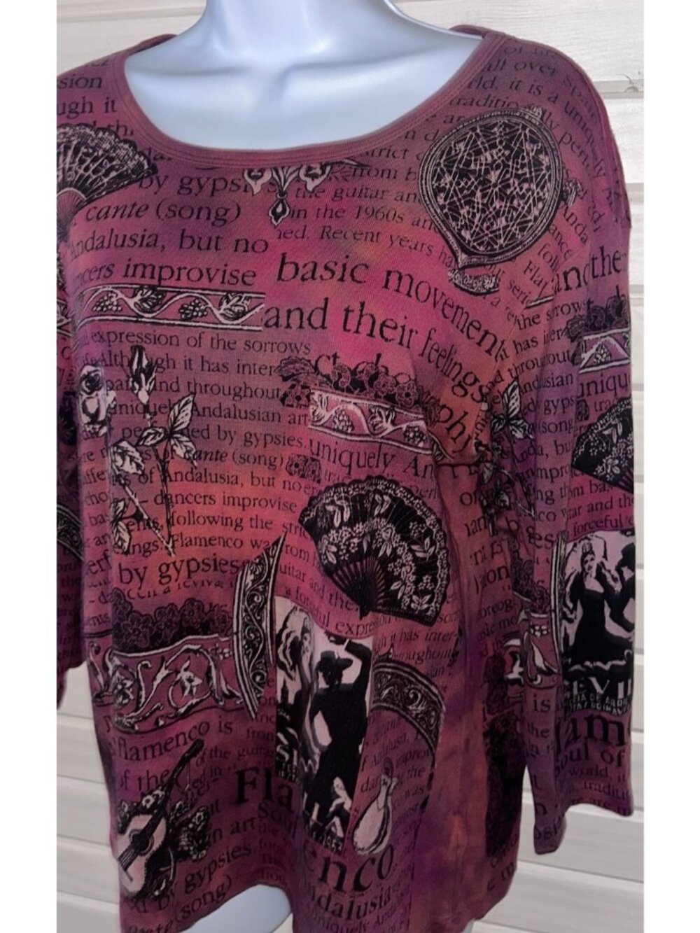 Glima Y2K Sz XL Scoop Neck T-Shirt Top Flamenco Dance Cotton USA Made EUC